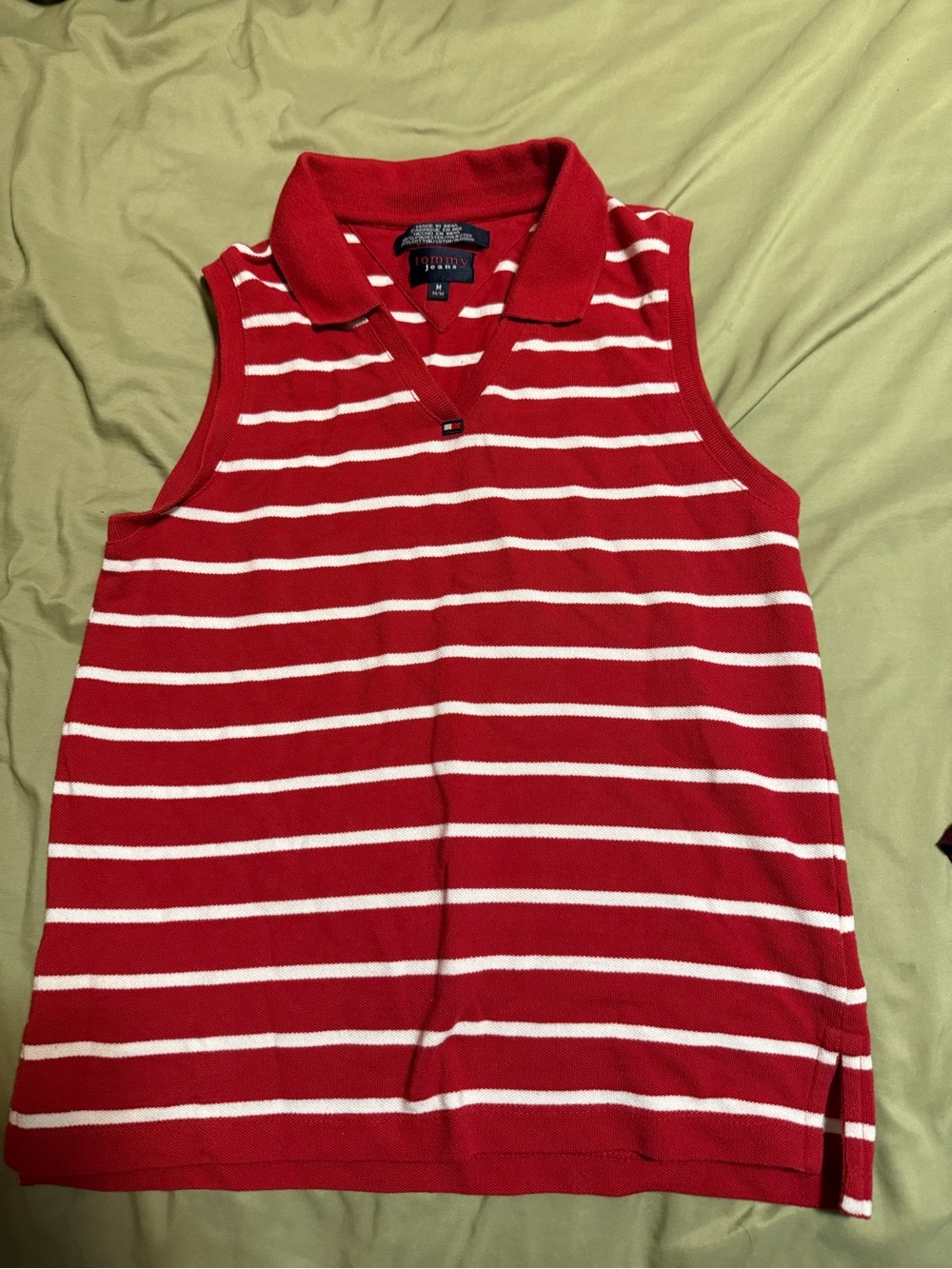 Tommy Hilfiger Red & White Striped Sleeveless Polo